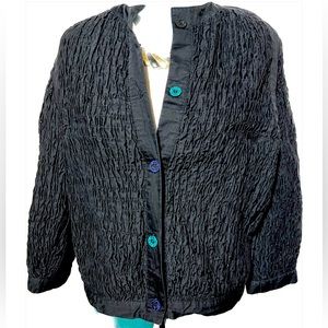 GENE EWING SHIRRED DENIM FABRIC JACKET Sz S